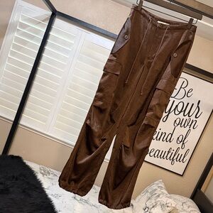 Brown Wide-Leg Cargo Pants